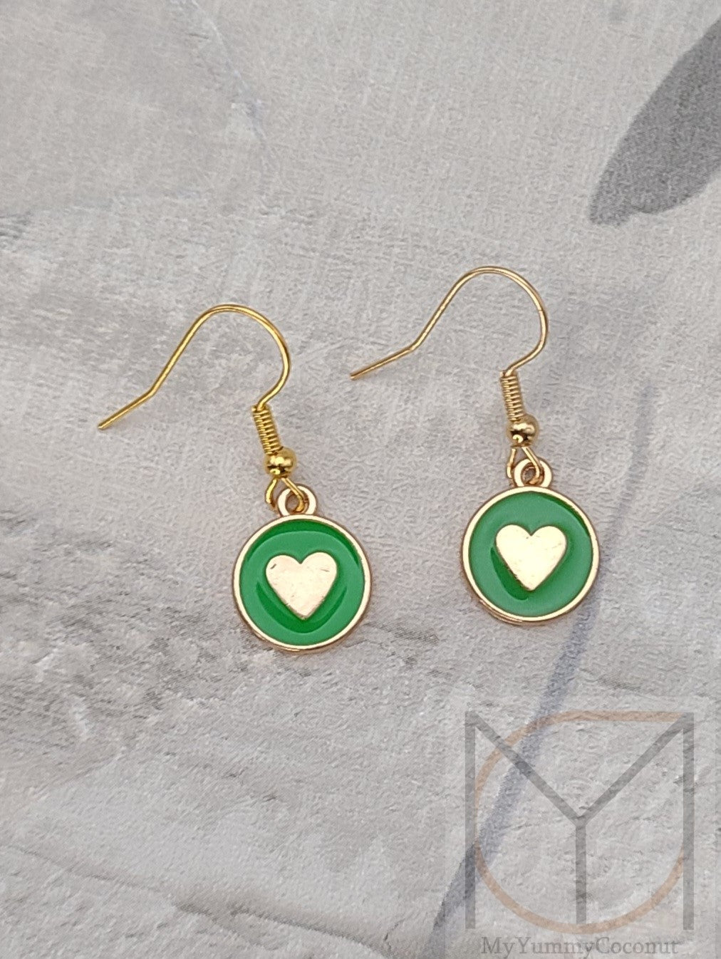 Gold Dainty Hearts Green Earrings from the Cute Finds Collections