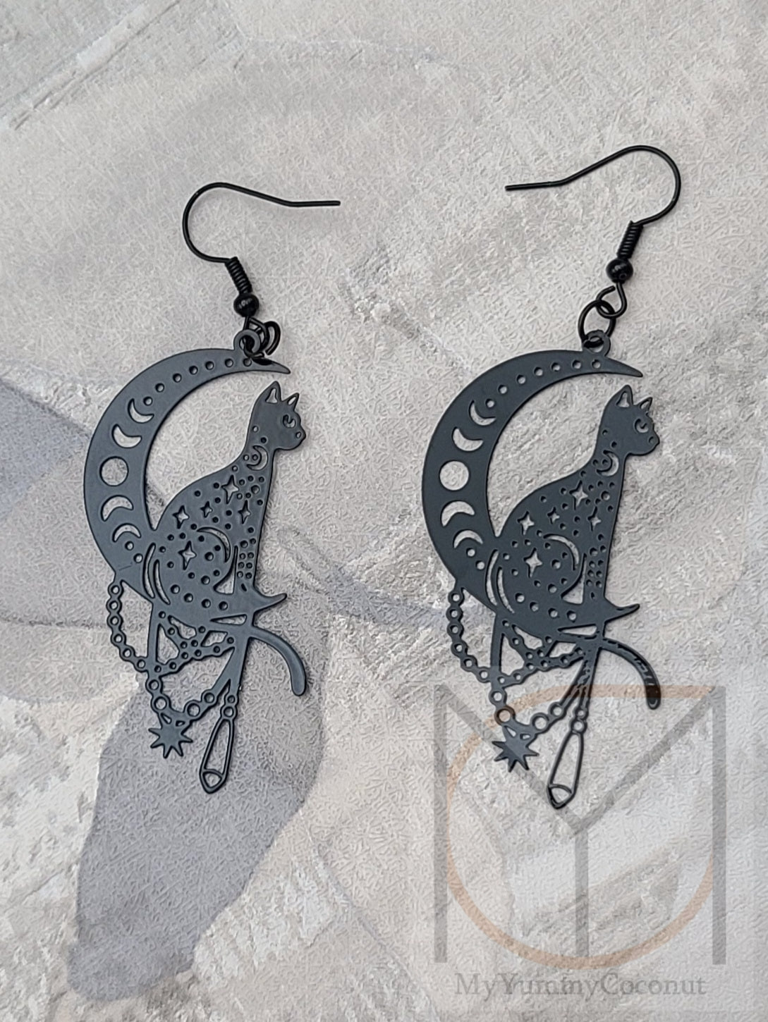Magical Cat Moon Phase Earrings from the Gothic Collection