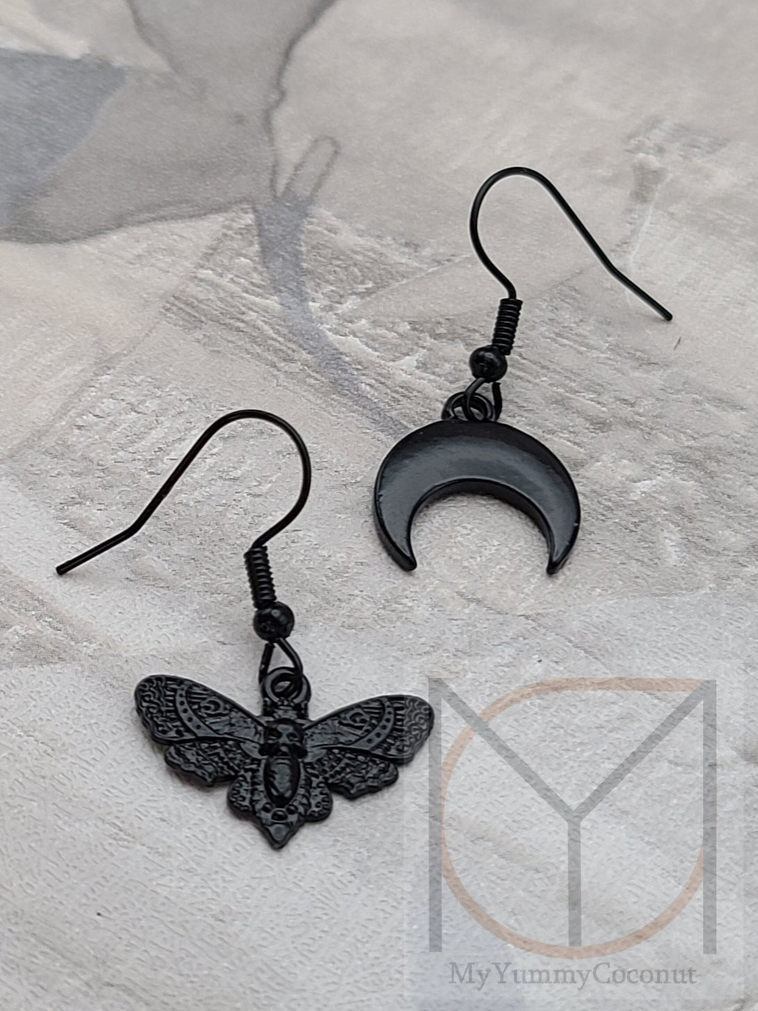 Mismatch Dark Moon and Moth Earrings from the Gothic Collection