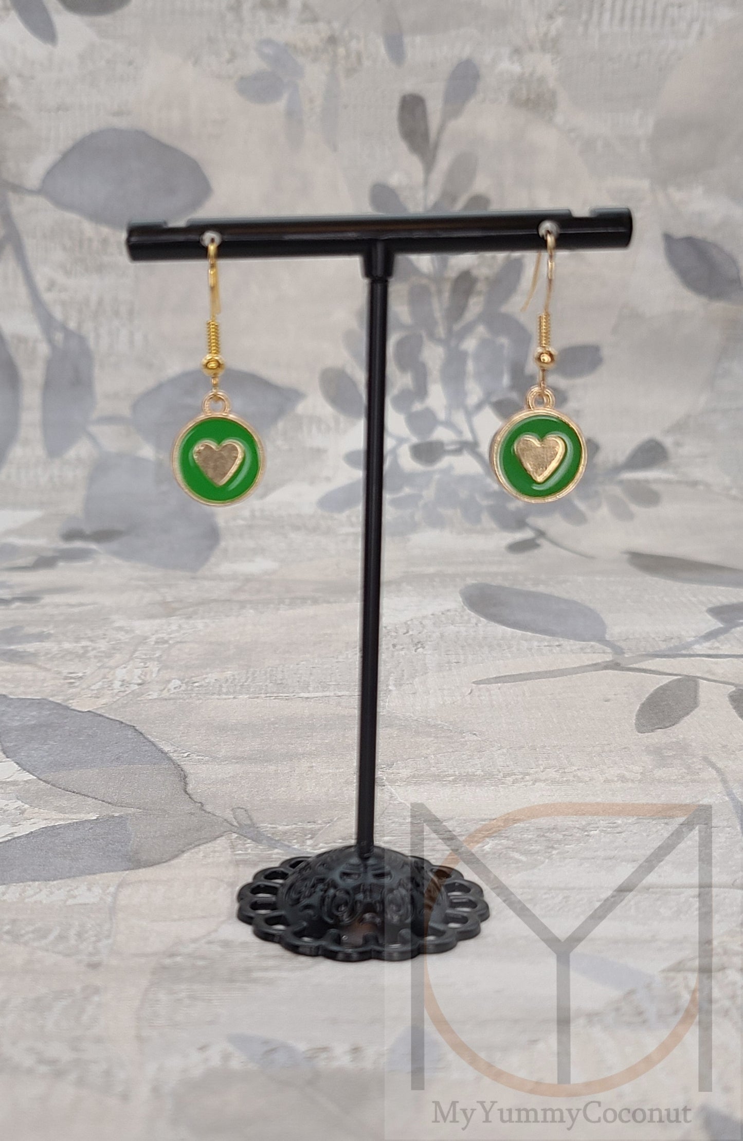 Gold Dainty Hearts Green Earrings from the Cute Finds Collections