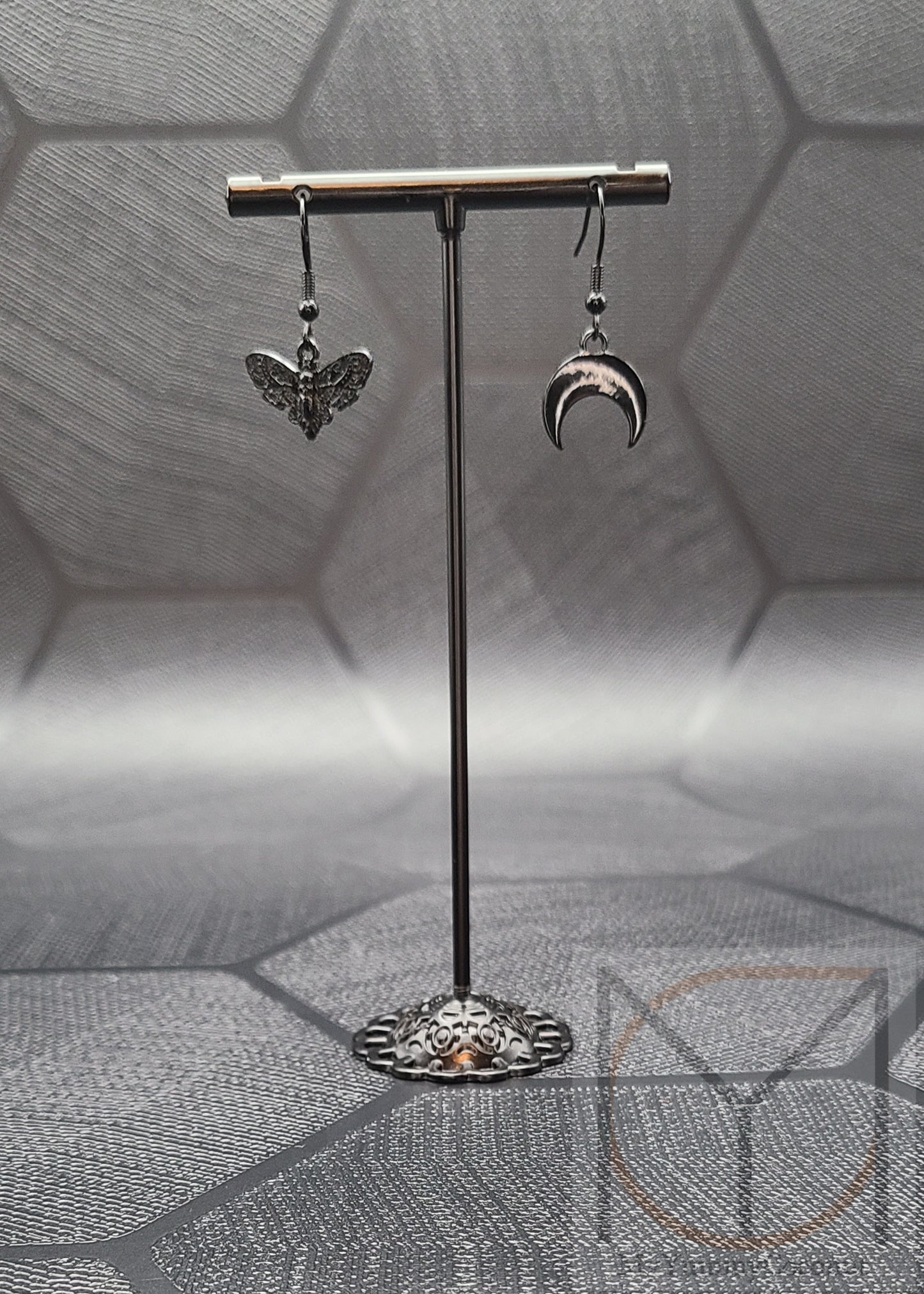 Mismatch Dark Moon and Moth Earrings from the Gothic Collection