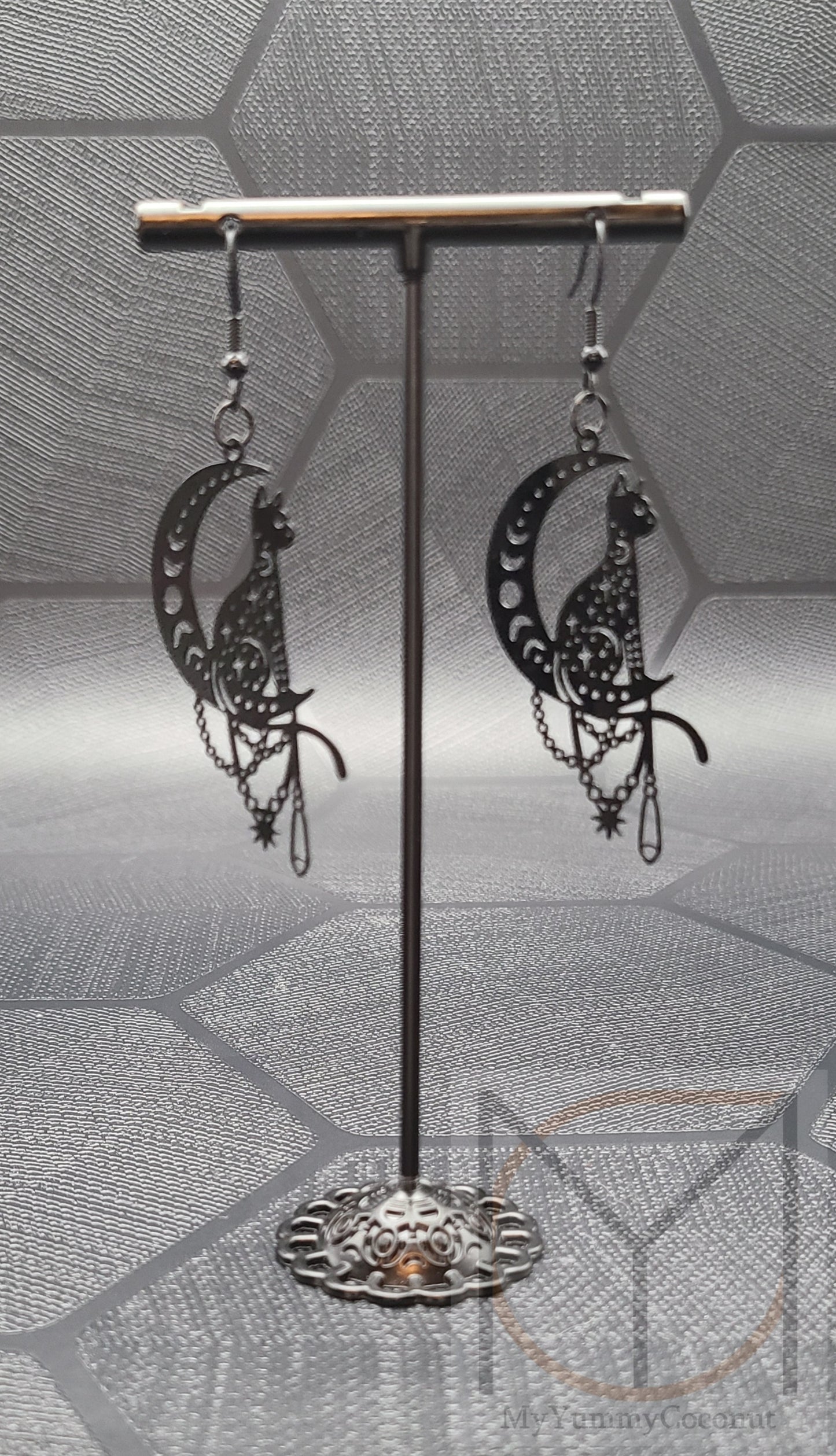 Magical Cat Moon Phase Earrings from the Gothic Collection