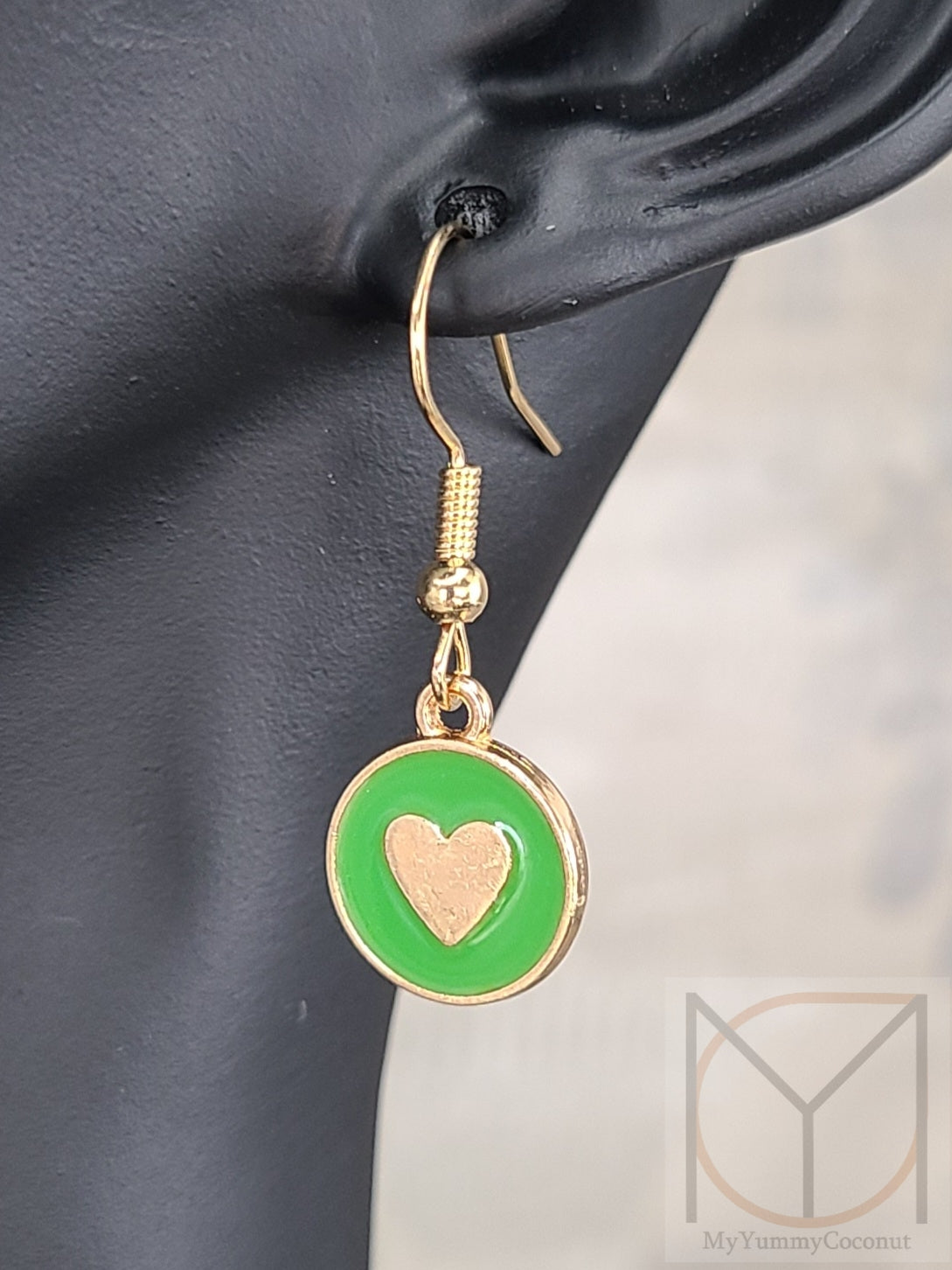 Gold Dainty Hearts Green Earrings from the Cute Finds Collections