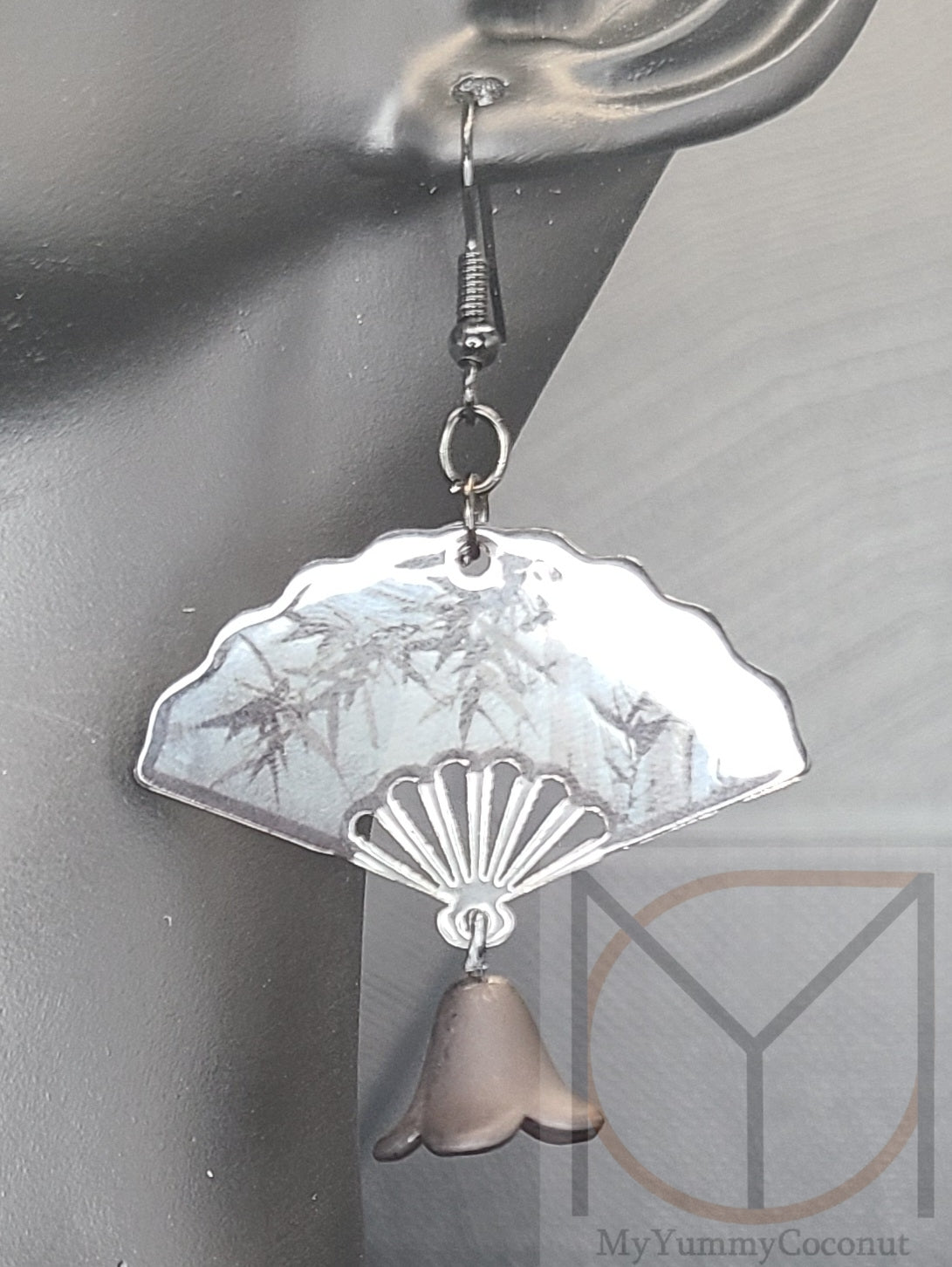 Classic Fan with Bamboo Design Statement Earrings from the Kimono Collection