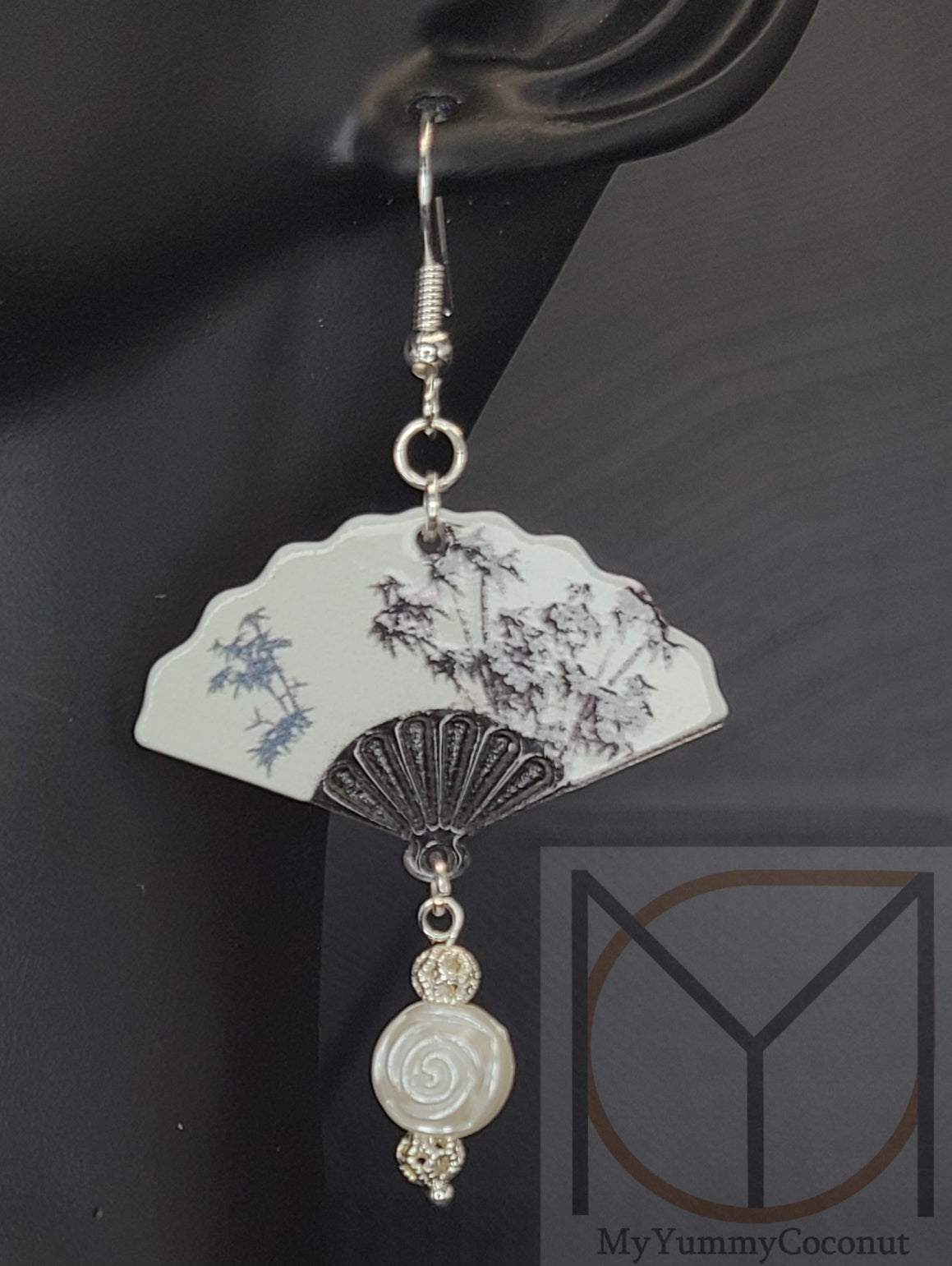 Classic Fan with Bamboo Design Statement Earrings from the Kimono Collection
