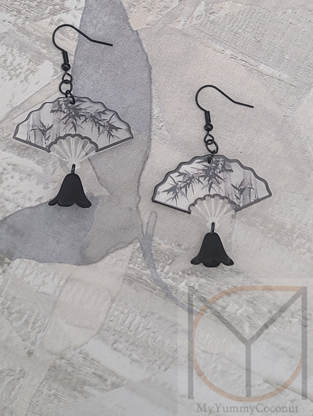 Classic Fan with Bamboo Design Statement Earrings from the Kimono Collection