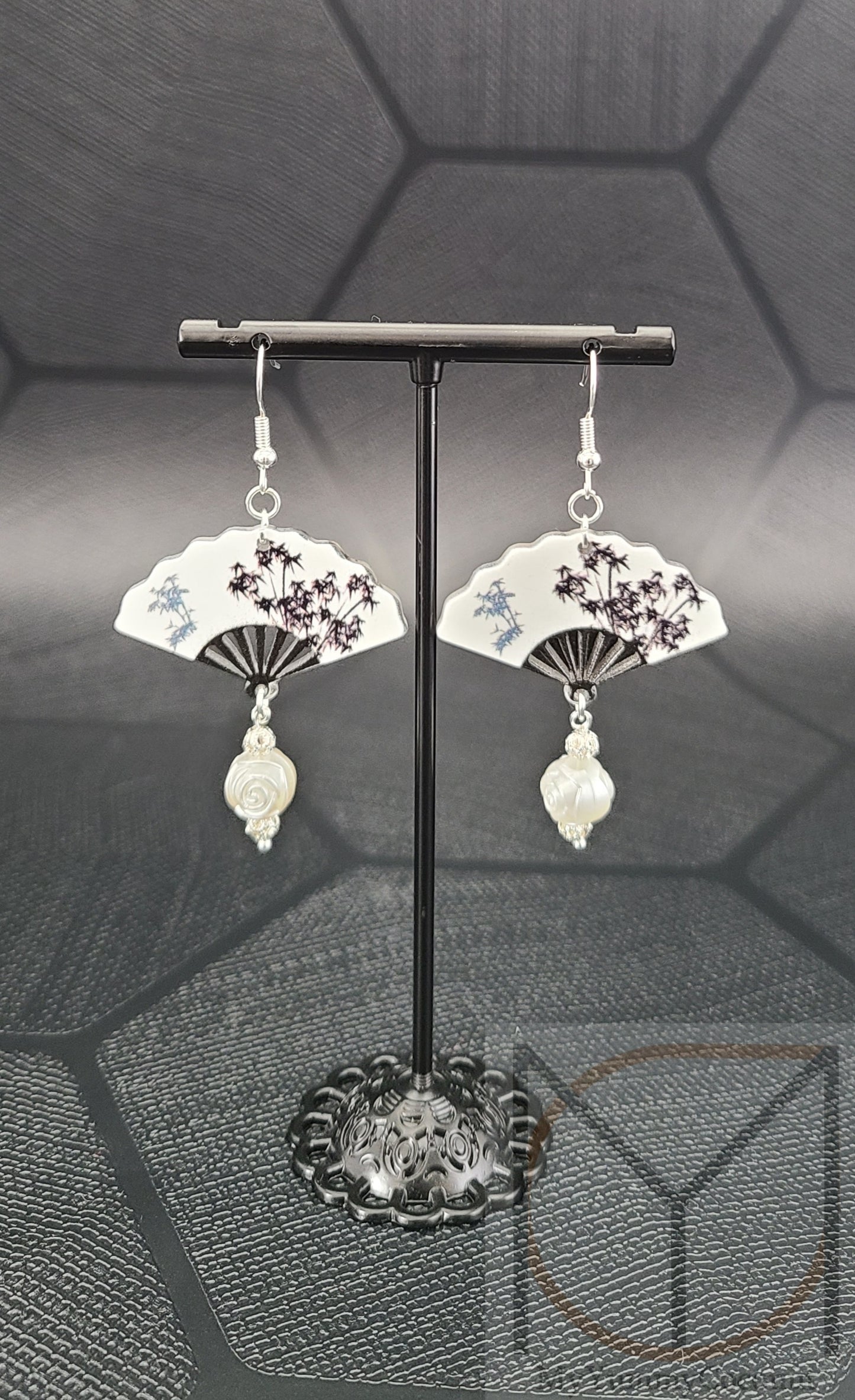 Classic Fan with Bamboo Design Statement Earrings from the Kimono Collection