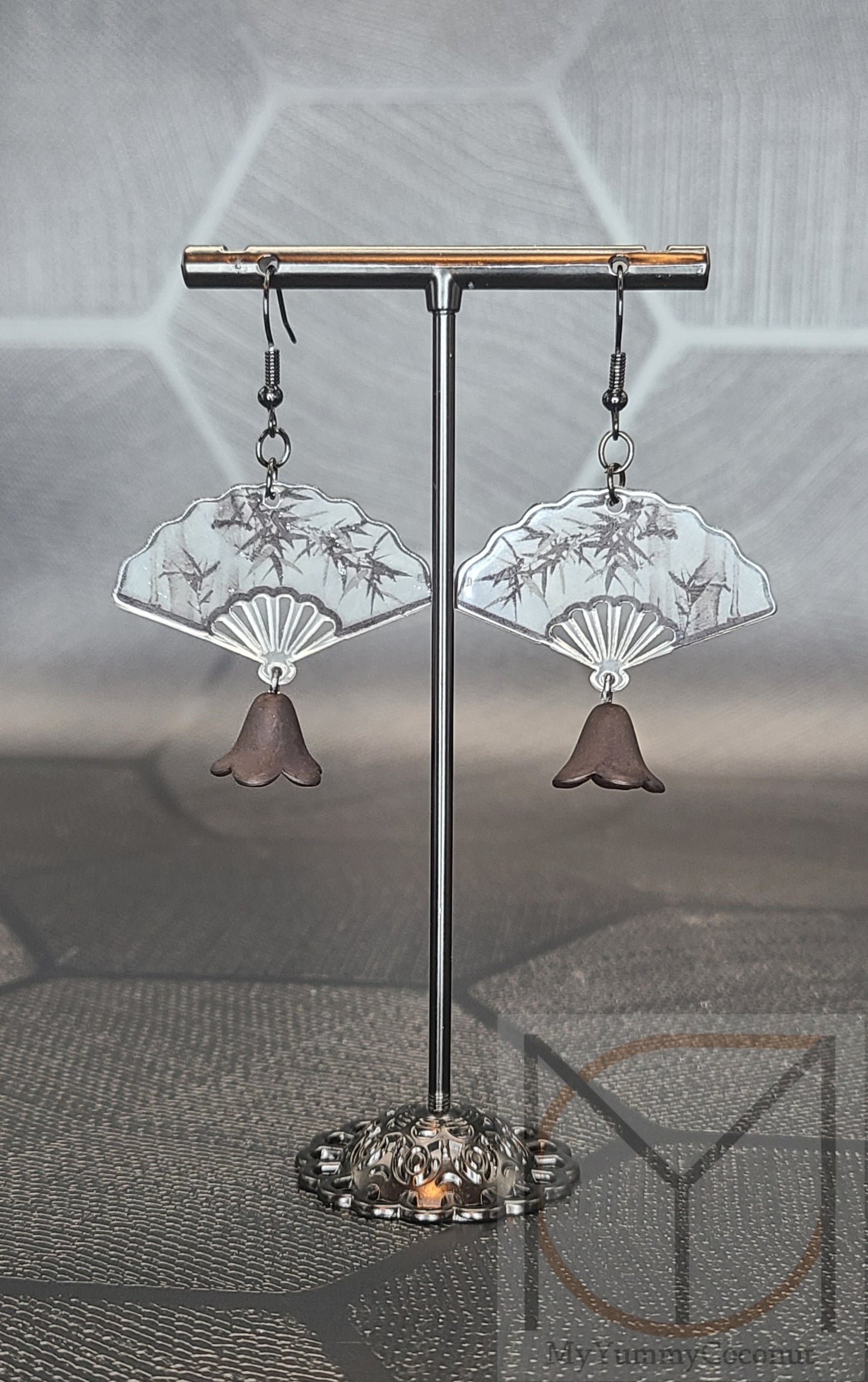 Classic Fan with Bamboo Design Statement Earrings from the Kimono Collection