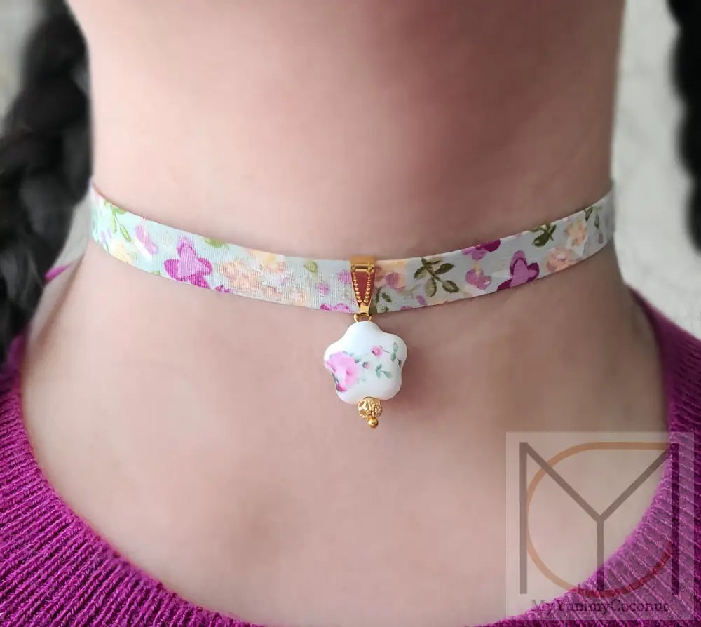 Choker Necklace Gold Porcelain Jewelry