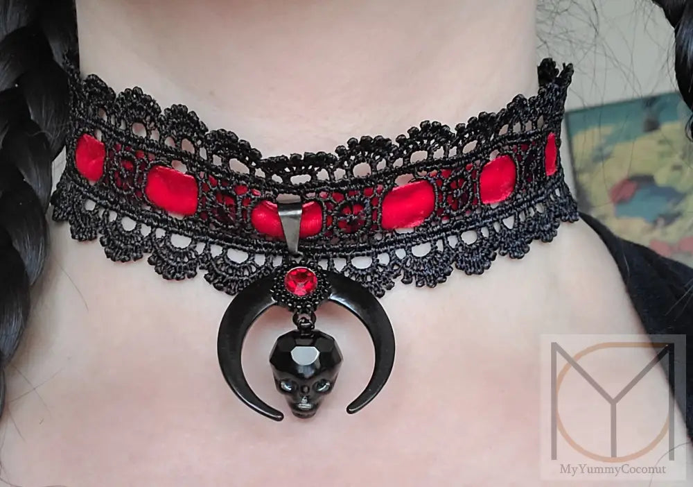 Crystal Skull Lace Choker Jewelry
