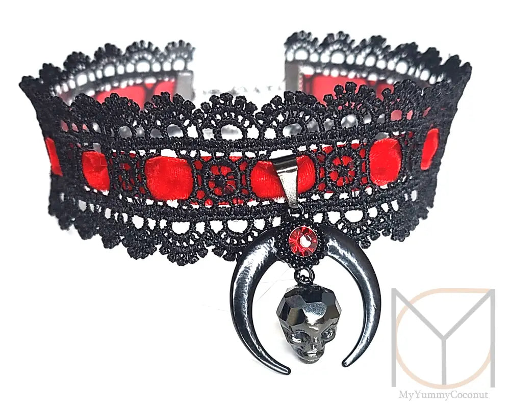 Crystal Skull Lace Choker Jewelry