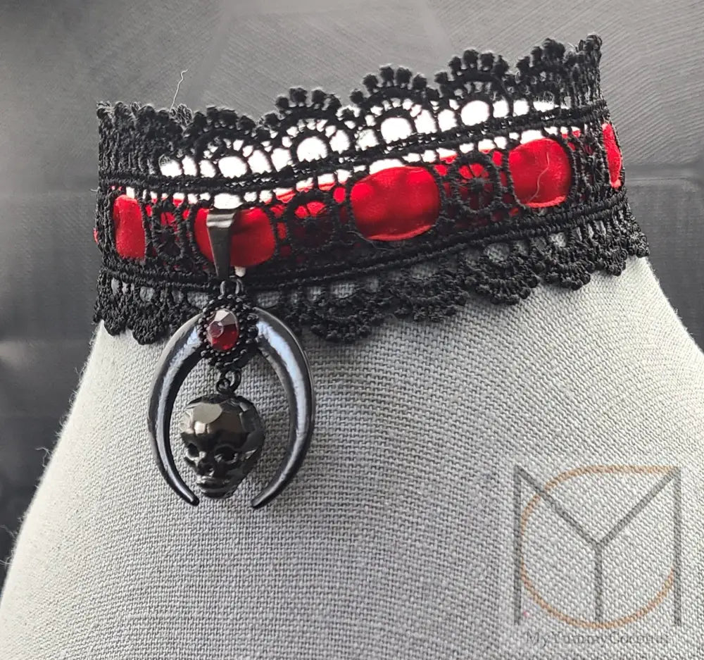 Crystal Skull Lace Choker Jewelry