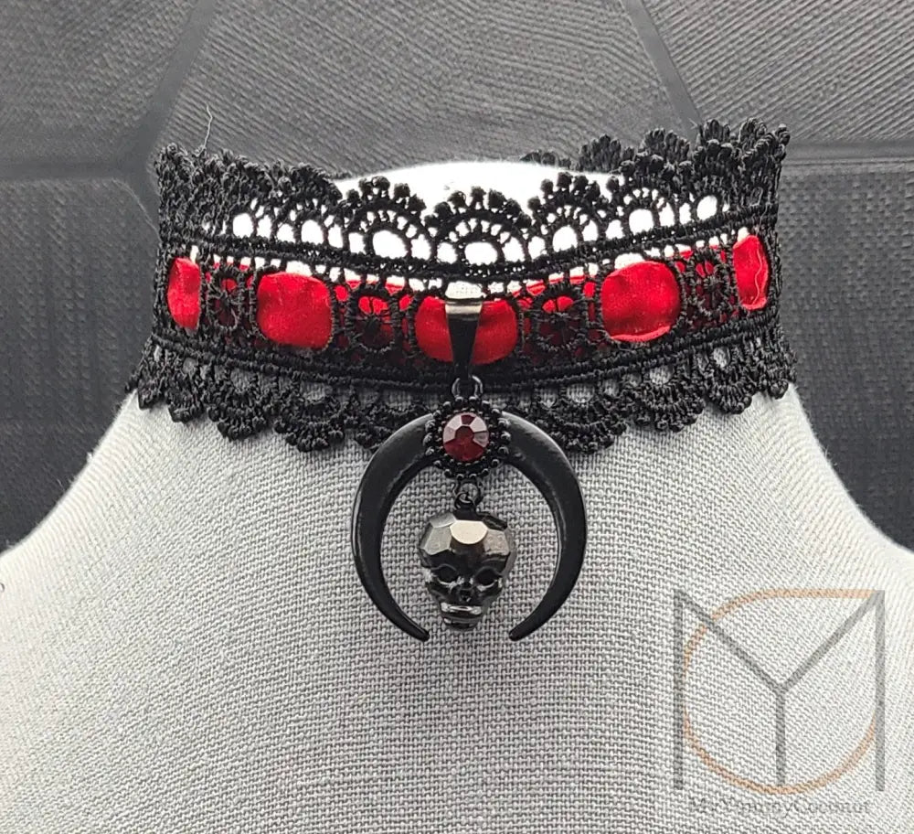 Crystal Skull Lace Choker Jewelry