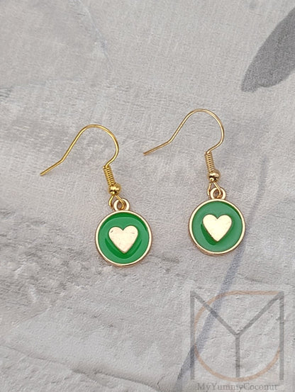 Gold Dainty Hearts Green Earrings from the Cute Finds Collections