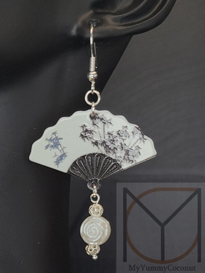 Classic Fan with Bamboo Design Statement Earrings from the Kimono Collection