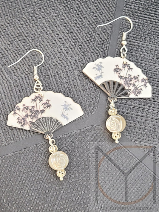 Classic Fan with Bamboo Design Statement Earrings from the Kimono Collection