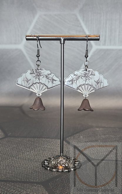 Classic Fan with Bamboo Design Statement Earrings from the Kimono Collection