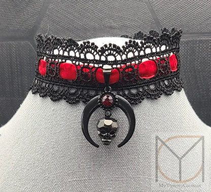 Crystal Skull Lace Choker Jewelry