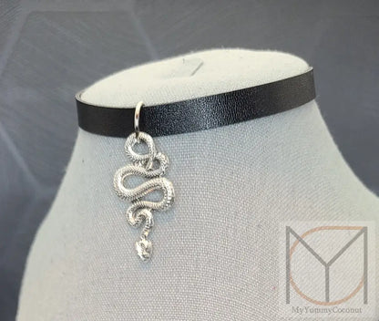 Gothic Black Scale Snake Choker Necklace For Men And Women Silver / Extra Long 41 Cm Jewelry